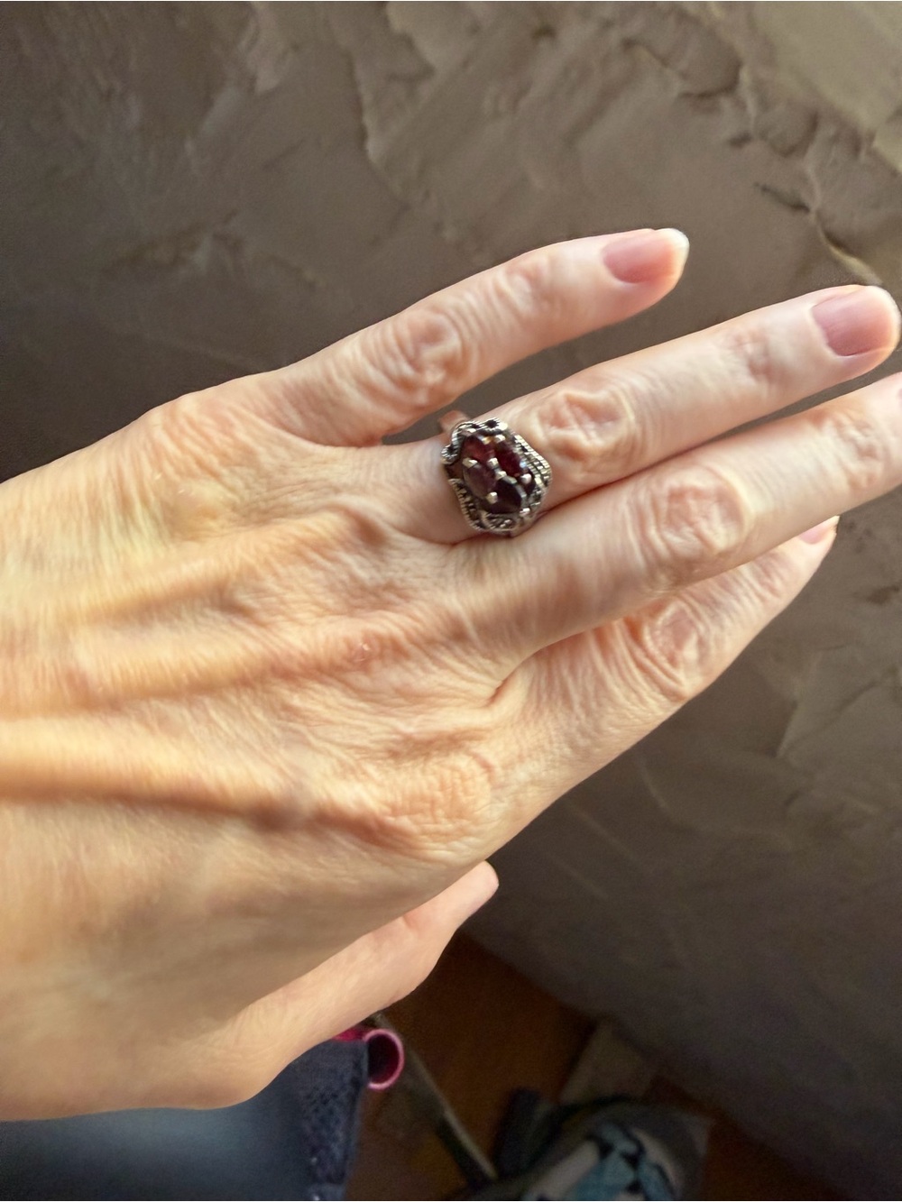 Vintage garnet & marcasite 925 sterling silver ring - Picture 10 of 11